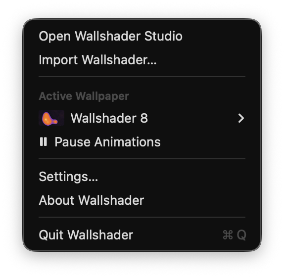 Wallshader menu bar menu